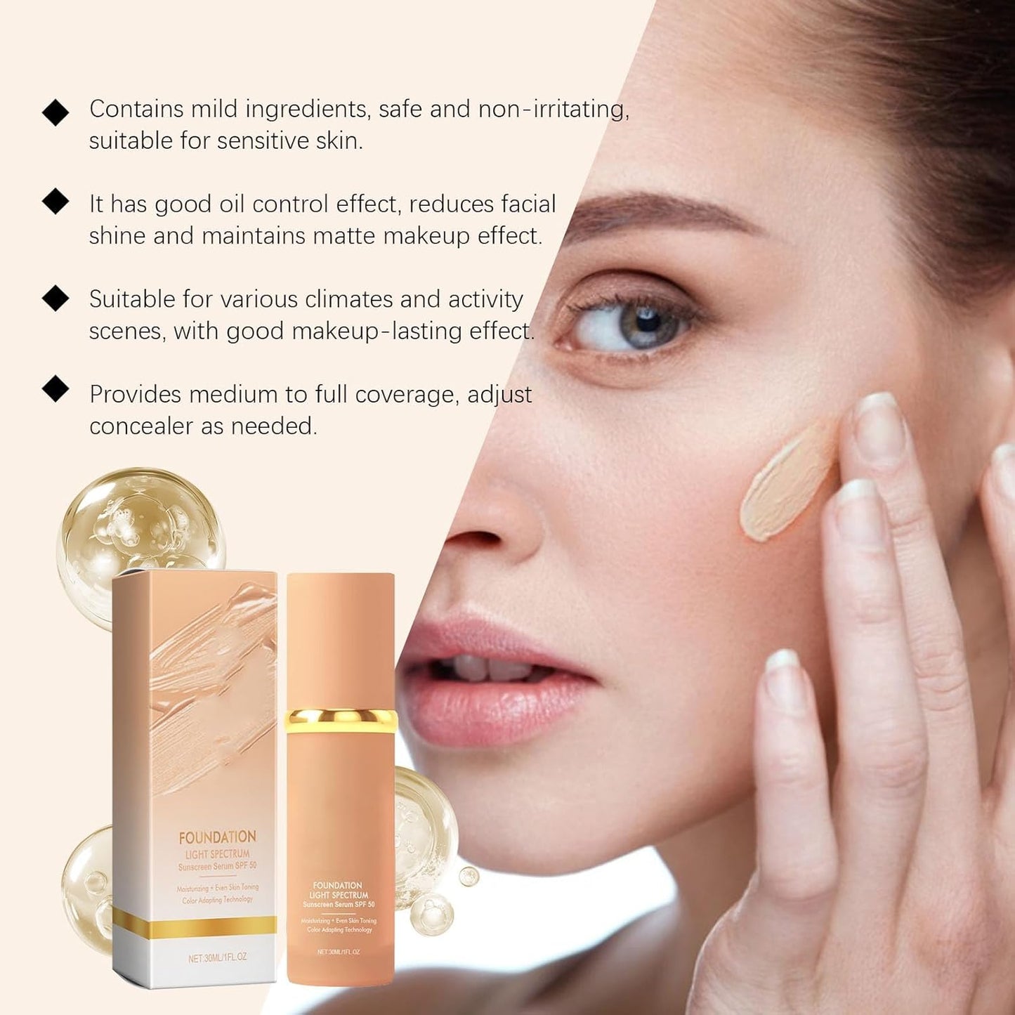 4-in-1 Foundation Liquid – Coverage Hydrating Concealer, Longwearing & Waterproof