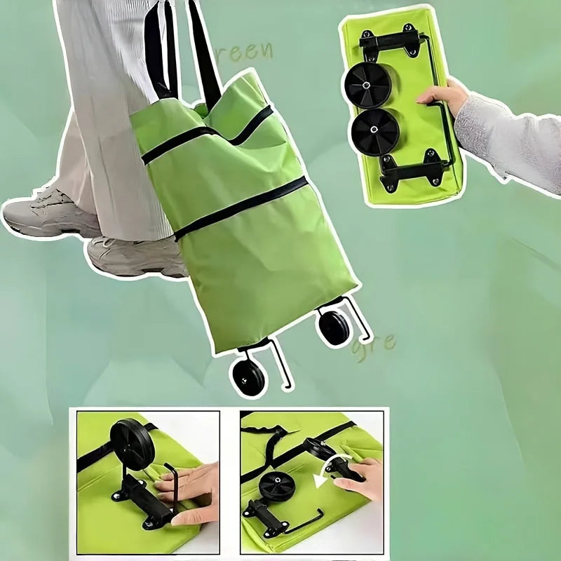 2-in-1 Portable Shopping Tote with Wheels