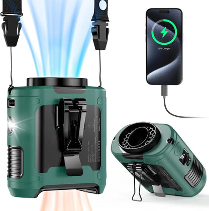 10000mAh Portable Wearable Fan [With 5 Speeds, Power Bank & LED Flashlight]